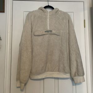 Fuzzy White Zip up Hoodie